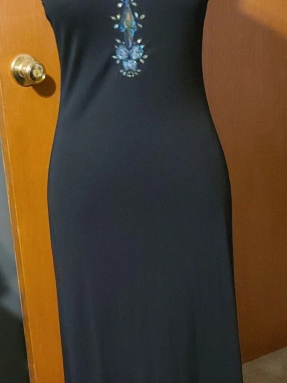 Rimini Black Maxi Dress with Blue Floral Embroidery
